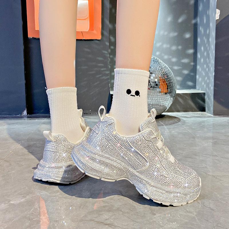 Starry Rhinestones Thick-soled Dad Shoes for Women Autumn and Winter Heavy-duty Hot Rhinestone Sports Shoes for Women