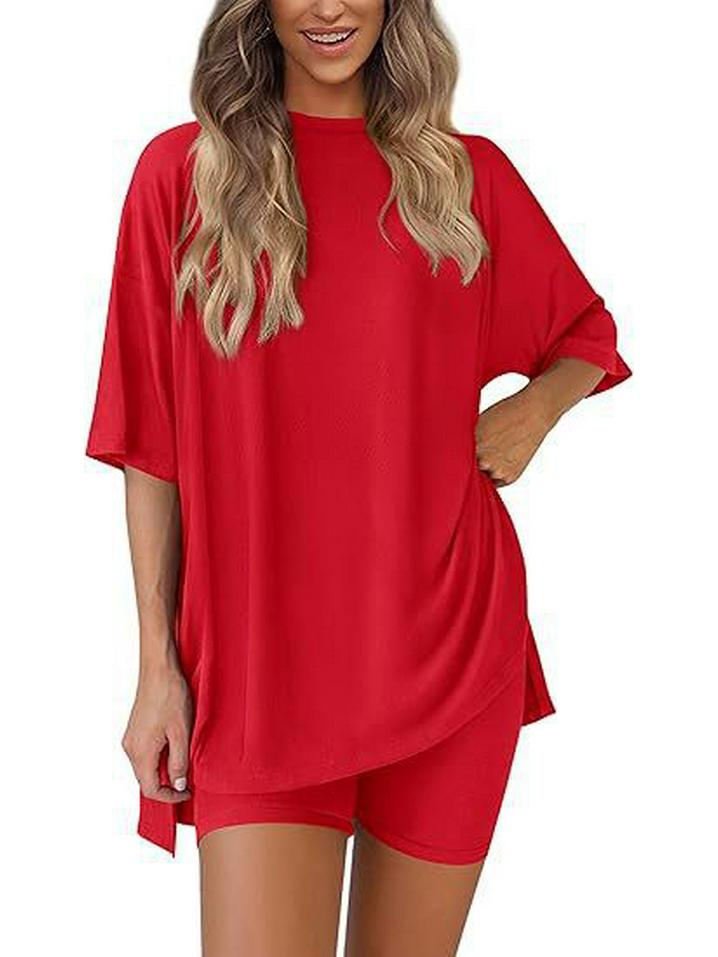 2025 Summer Women's Fashion Loose Solid Color Casual Pajama Set