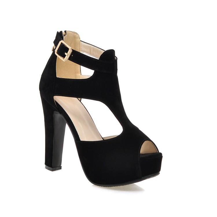 Casual Women Platform Sandals Suede 12cm High Chunky Heel Summer Buckle Zipper Wedding Party Shoes Peep Toe Ladies Sandals
