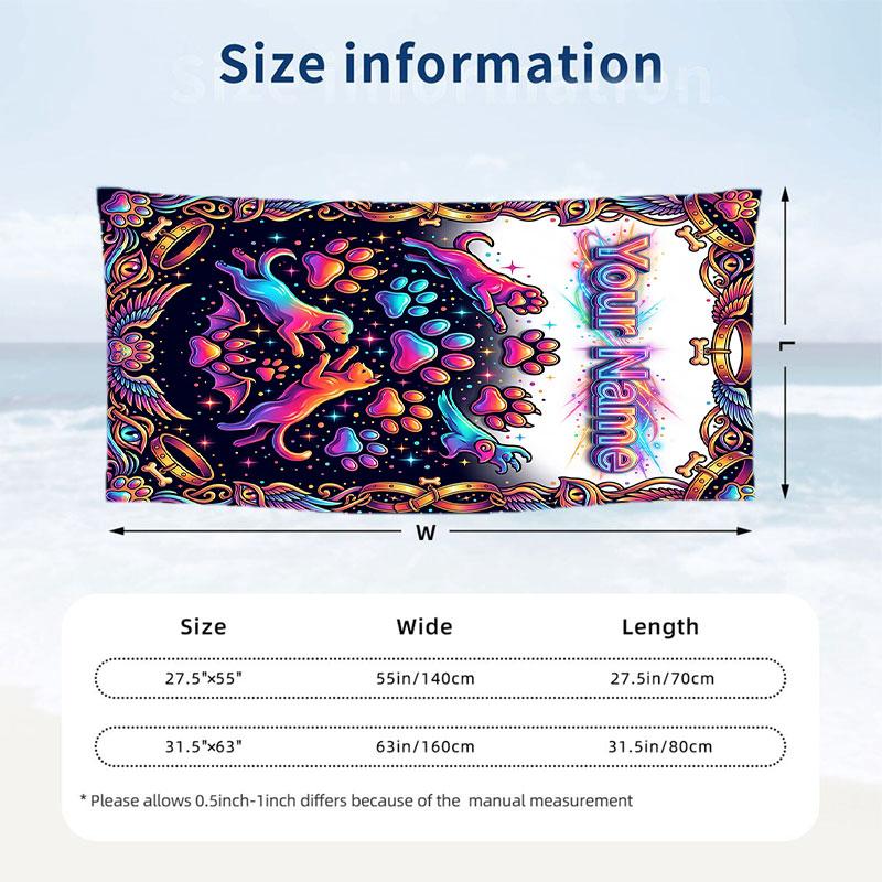 Dog Theme Beach Towel Personalized Custom Name & Text Soft Quick Dry Beach Towel for Swimming Travel