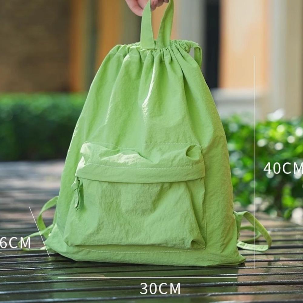 Portable Nylon Drawstring Backpack Large Capacity Solid Color Shoulders Backpack Casual Small Gym Bag