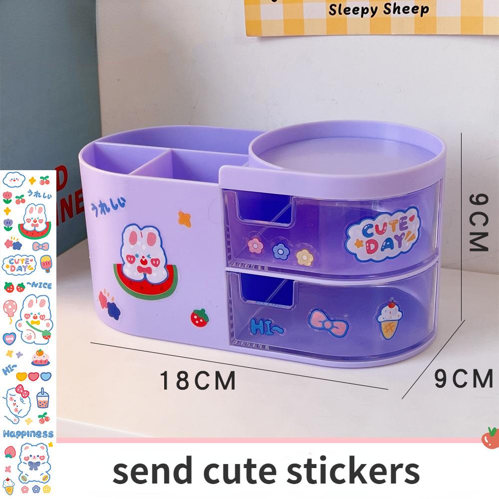 Creative Desktop Storage Box Organizer Plastic Drawer Transparent Kawaii Ins Multifunction Student Pen Holder Organizer Box Cute