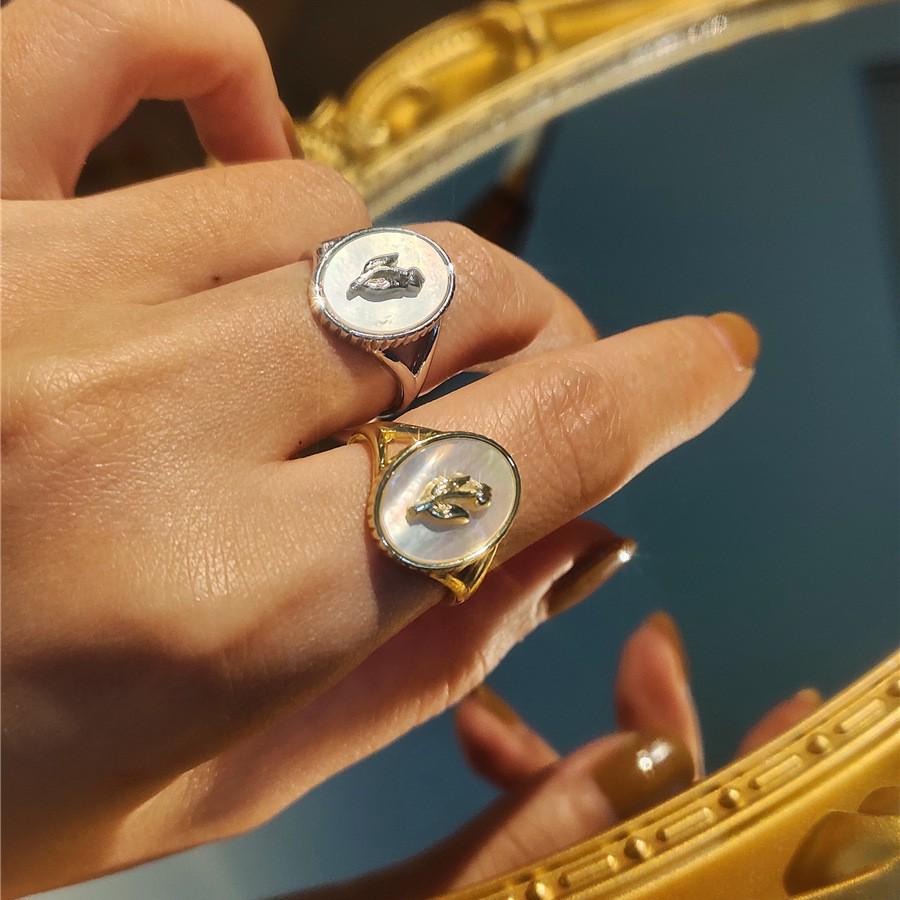 

Позолоченное серебро 925 пробы овальное разомкнутое кольцо - Французские ретро женские украшения Gold Ring