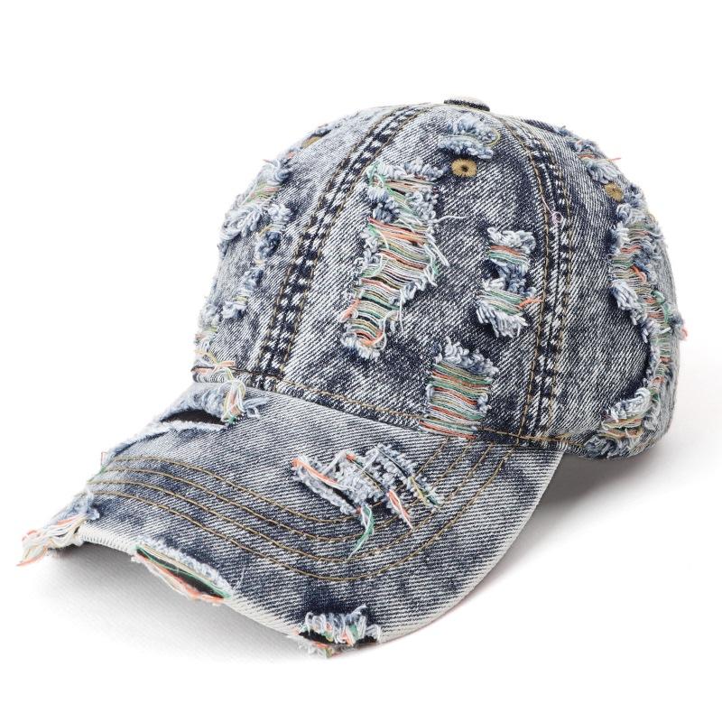 

Солнцезащитный козырек Потертая уличная кепка с козырьком Деним Ins Мужская Женская Ретро Рваный стиль Бейсболка Adjustable