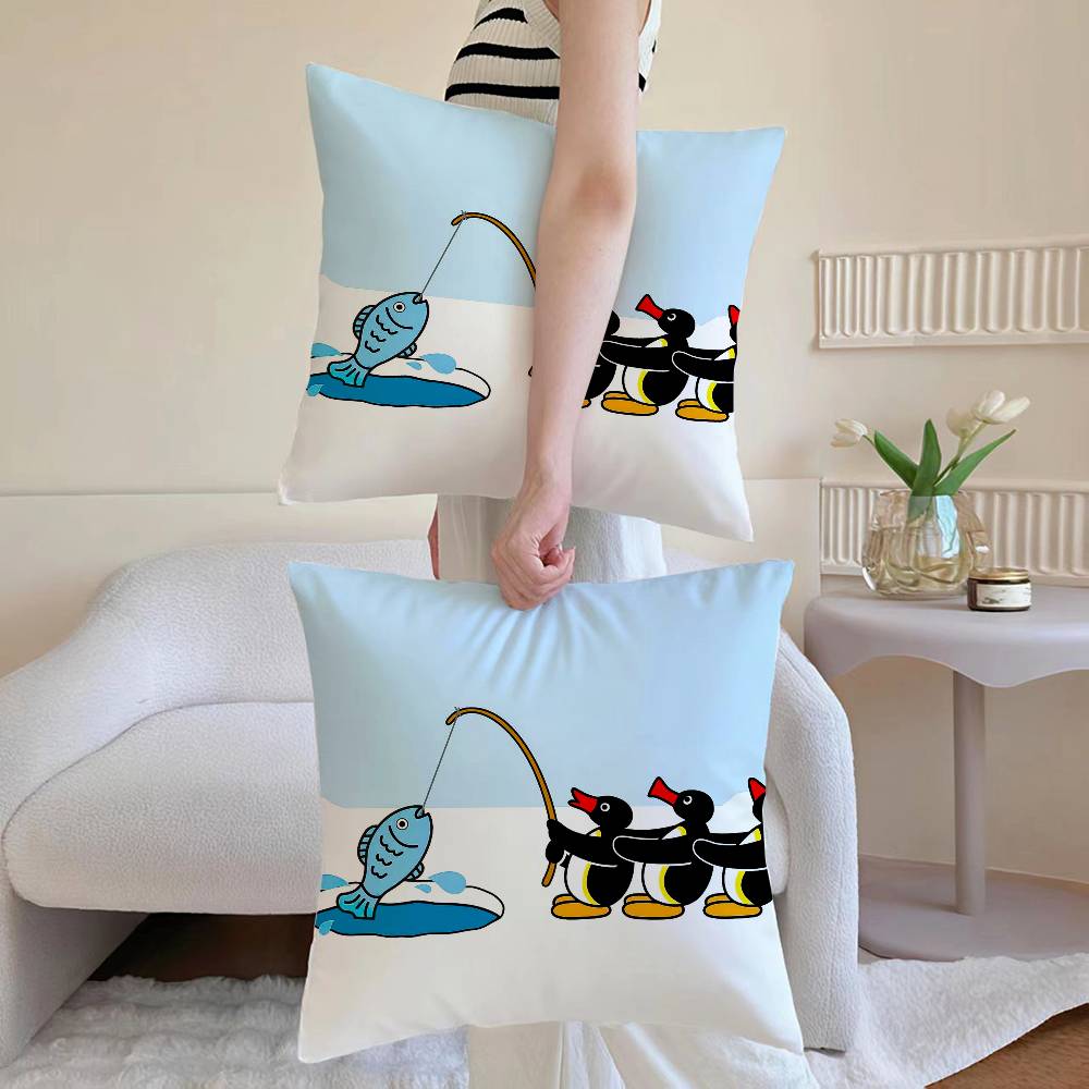 Cute P-Pingu Pillow Case Sofa and Living Room Decorative Cushion Covers Dust-proof and Mite-proof Invisible Zipper