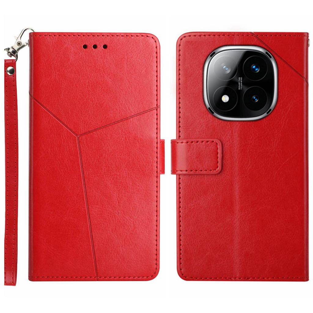 HT01 Dla Xiaomi Redmi Note 14 Pro+ 5G/Note 14 Pro 5G/Poco X7 5G Etui Skórzany Pokrowiec na Telefon z Nadrukiem Linii w Kształcie Y
