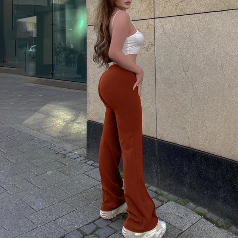 2025 New Solid Color Suit Pants Fashion High Waist Slim Micro-flare Pants Temperament Commuter Slim Elastic Wide-leg Pants
