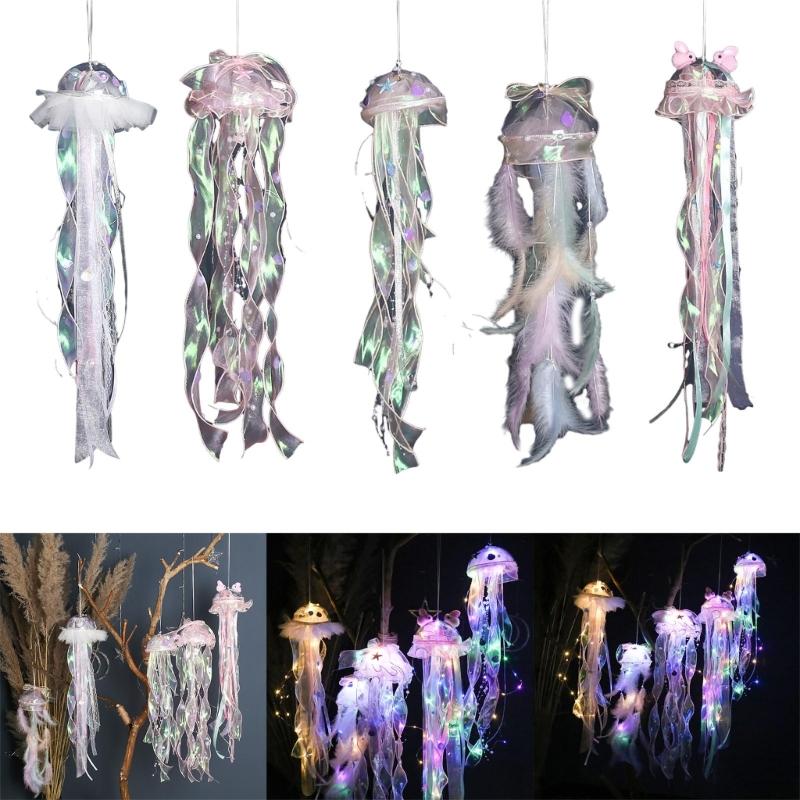 Handhold Light Up Jellyfish Lamp Toy Glowing Chandeliers Ambient Light for Restaurant Girls Kids Holiday Room Ornament