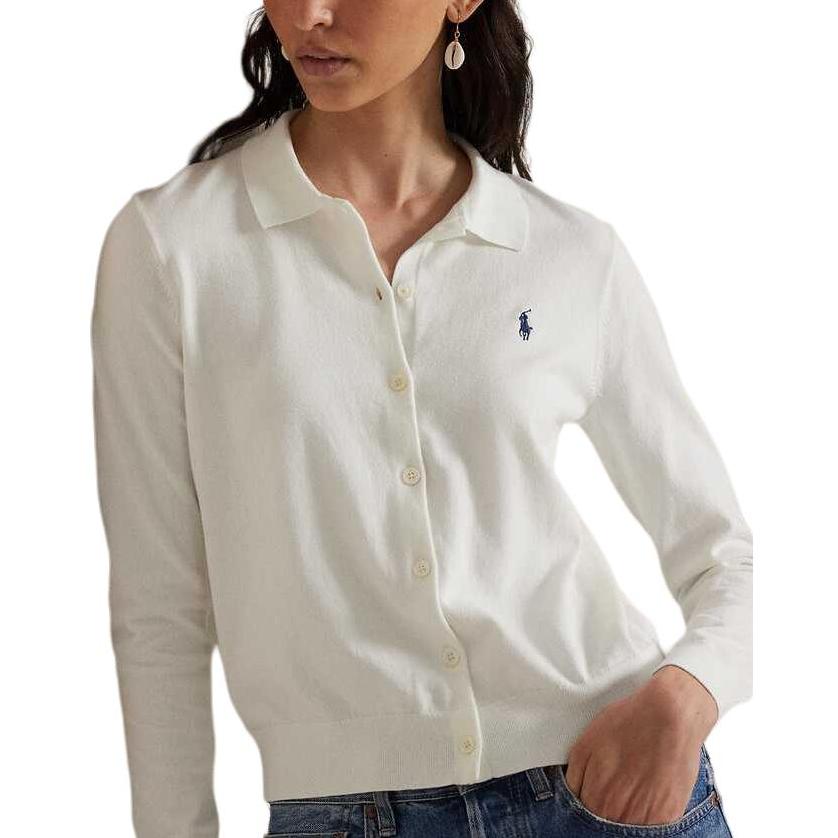 Polo Ralph Lauren Solid Color Polo Collar Button Long Sleeve Knit Sweater Women Sweater White WMPOSWENDW20438-100