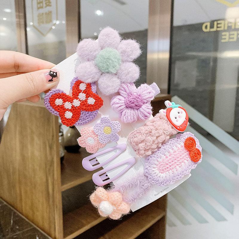 Pretty Hair Accessories for Baby Girls 5 PCS Mini Hair Clips Set Sweet Candy Color Bow Flower Fabric Side Clips