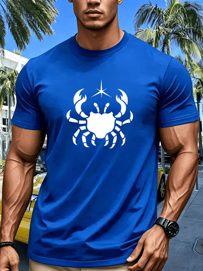 Unisexs Crew Neck Tee Crab North Star Print Short Sleeve Cotton Tee Casual Summer Streetwear Loose Basic Top Male Daily Out Fit