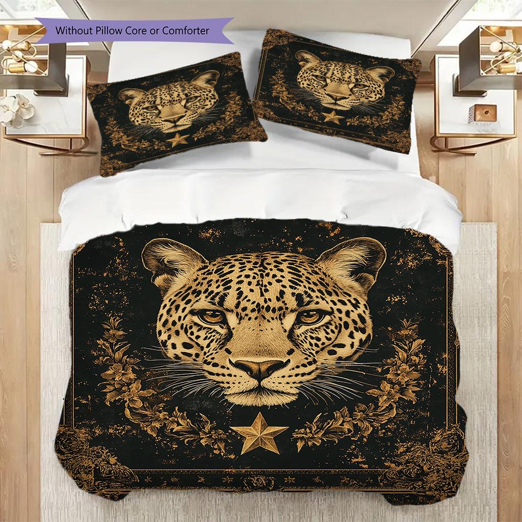 Sada povlečení s leopardím vzorem Přikrývka Povlak na přikrývku Povlak na polštář Domácí dekorace Dárek k narozeninám (1 * povlak na peřinu + 2 * povlak na polštář, bez jádra)