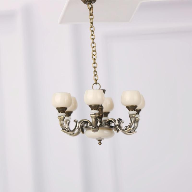 1/12 Miniature Chandelier Lamp Model Figurine Furniture For Doll House Living Room Decoration With Realistic Design