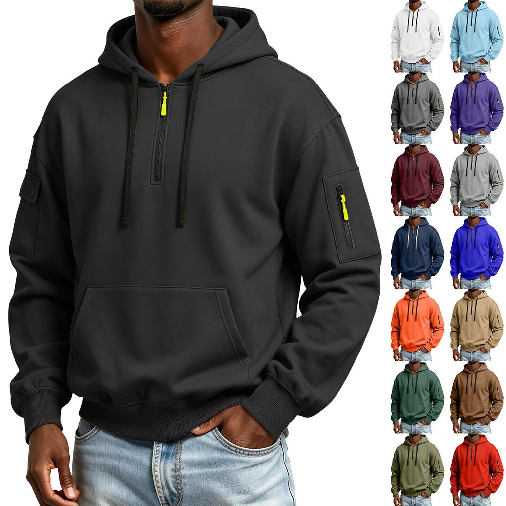 Herren Kapuzenpullover mit Ärmeltaschen-Reißverschluss Lässiger Pullover für den täglichen Gebrauch