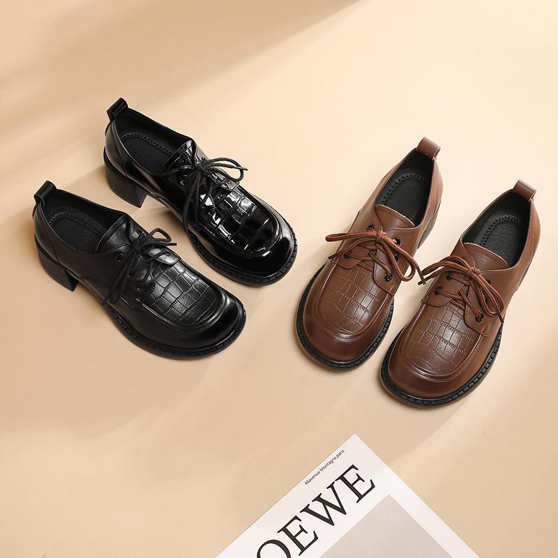 Fashion AIYUQI Women Shoes Loafers Genuine Leather Spring New Lace-up Mid Heels Shoes Women British Style Large size Women Shoes