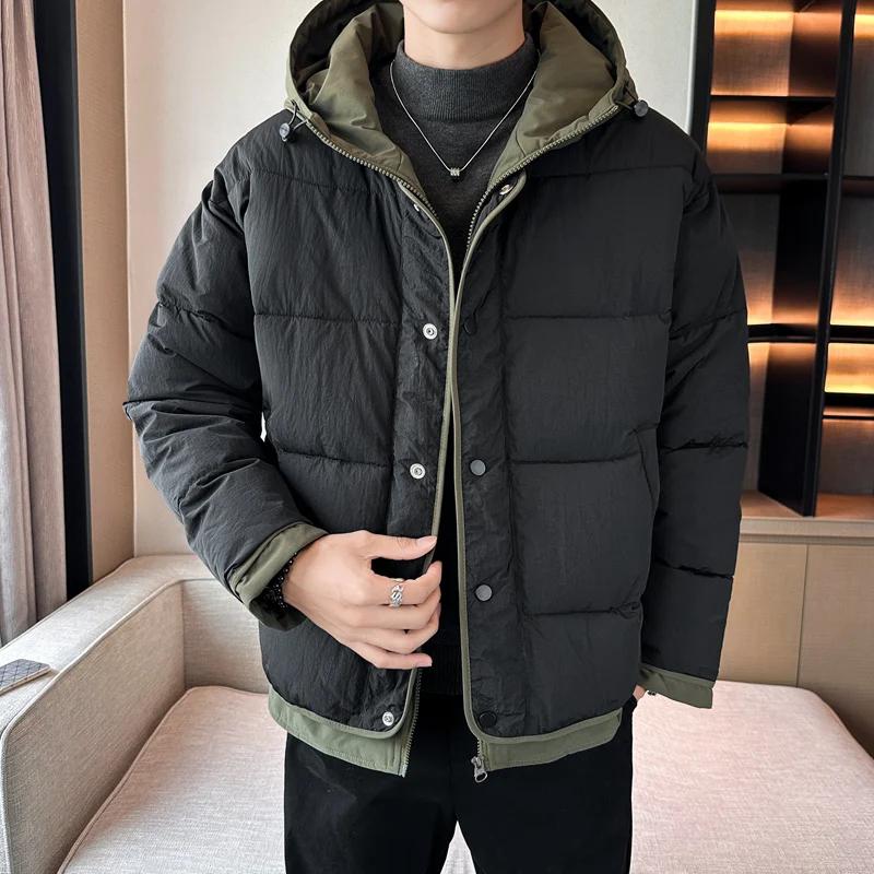 Herren Fake Zweiteiler Parkas Herren Lässiger Lockerer Kapuzenmantel Herren Dicke Baumwollgepolsterte Jacke Herren Patchwork Parka Streetwear Oberbekleidung