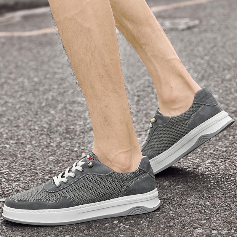 Fashion New Breathable Men Walk Casual Shoes Genuine Leather + Mesh Outdoor Mens Sneakers Shoes Lightweight Flats Soft Sole Travel Shoes
