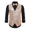 Men Suit Vest V-Neck Sleeveless Single Breasted Stage Show Waistcoat with Pockets Slim Fit Shiny Sequins Bow Tie Weddings Proms Vest