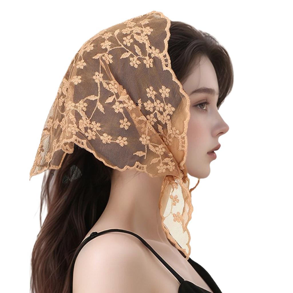 French Lace Flower Bandana Triangle Head Scarf Comfortable Polyester Multiuse Headwear For Women Casual and Travel Wear