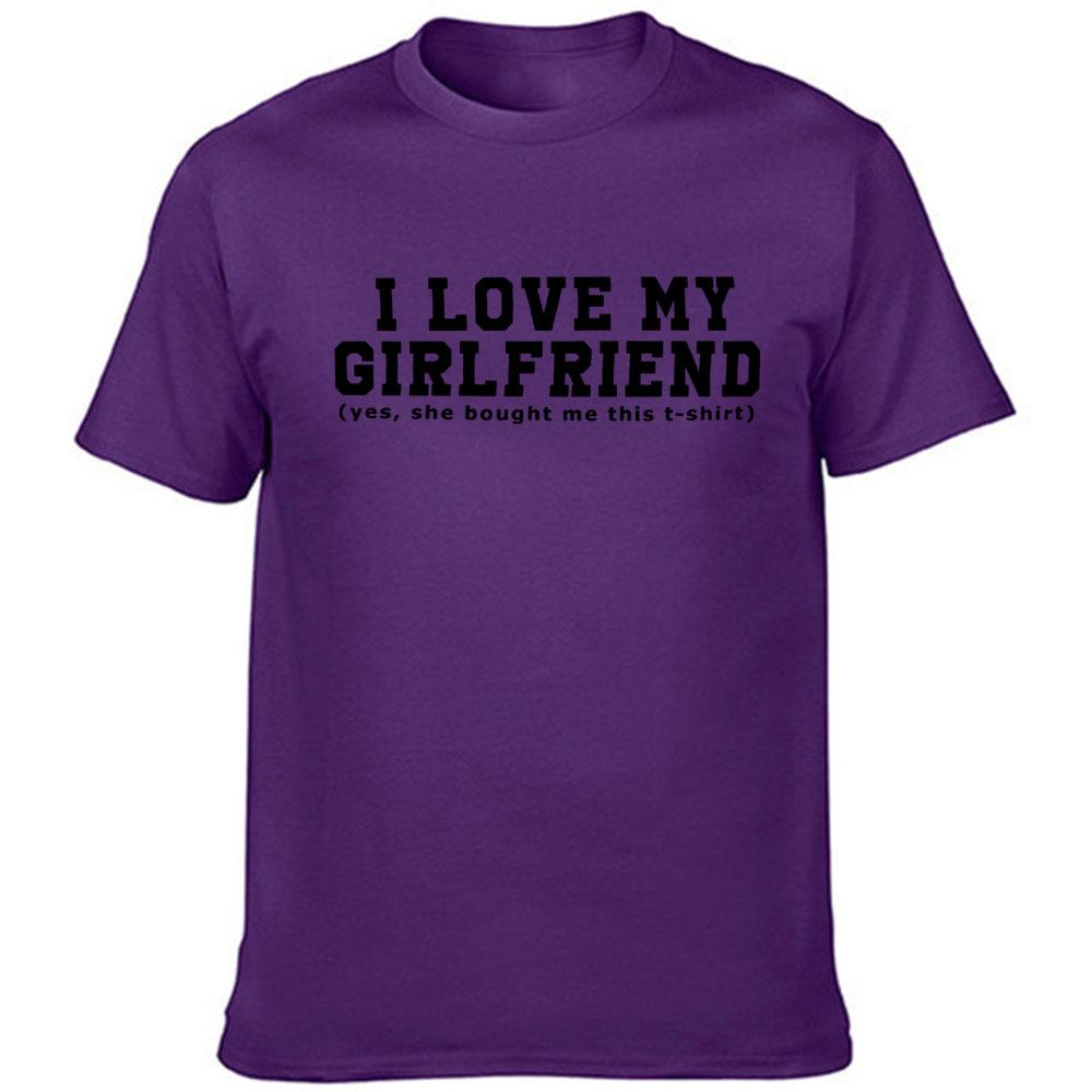 I Love My Girlfriend Letters Print Men Black Tees Casual Funny Short Sleeve White Vintage Tee