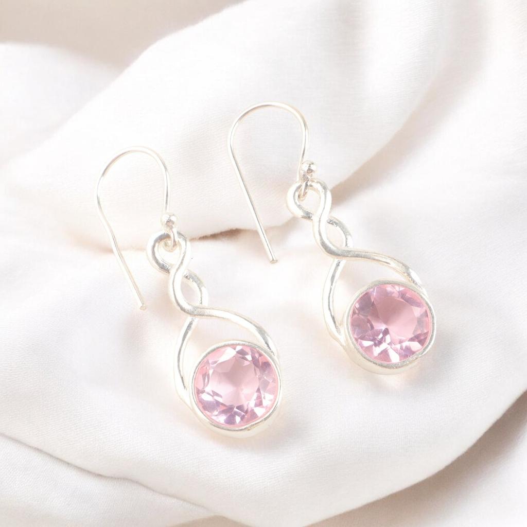 Beautiful Pink Morganite Jewelry 925 Sterling Silver Handmade Earrings 1.68" CE-15-10