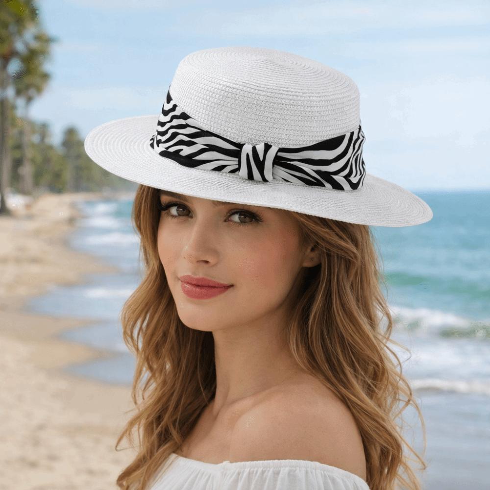 With Leopard Print Belt Straw Woven Hat Wide Brim Women's Sun Hat Retro Sunscreen Bucket Hat  Beach