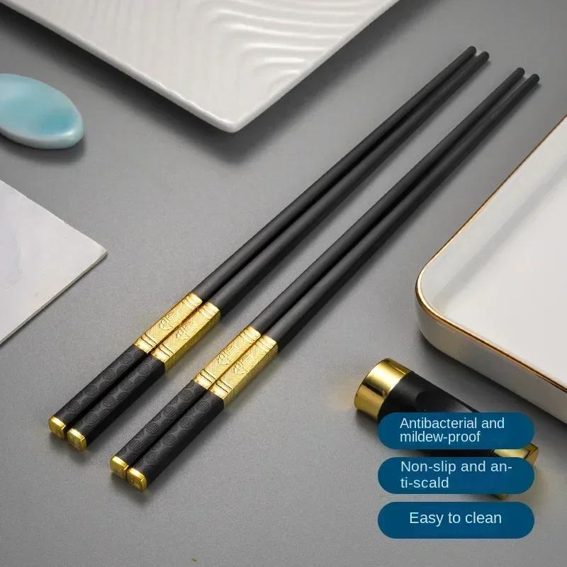 1 Pair Sushi Chopsticks Square Food Black Gold Chopsitcks  Reusable Japanese Cutlery Resuable Chinese Chopstick Alloy Tableware