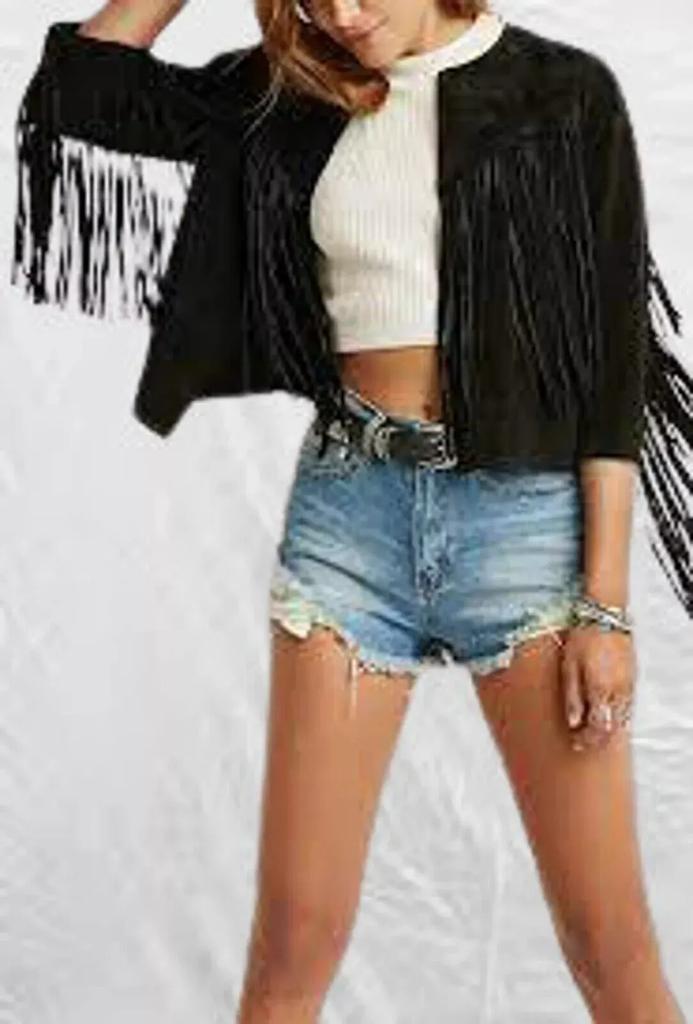 AL KHALID Handmade Black Motorcycle Genuine Lambskin Suede Leather Fringed Jacket Women
