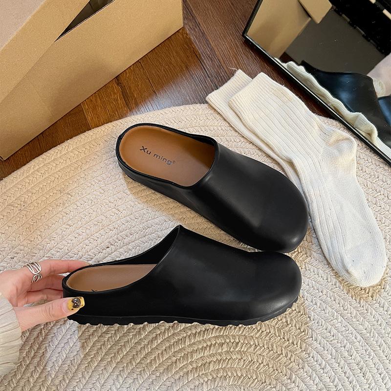 

Модные ретро-тапочки-мешки с плоским дном, женская летняя одежда 2025 года, новые белые нескользящие полутапочки-тобокен 40 чёрный