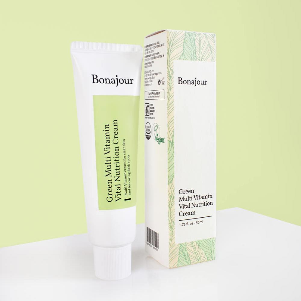 Bonajour Vegan Green Multi Vitamin Vital Nutrition Cream 50ml Brightening Dark Spot Blemish Care Moisturizer K-Beauty