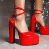 Escarpins Plateforme Super Hauts pour Femmes Bout Fermé Bride à Boucle Noir Grande Taille Sexy Banquet Défilé Fête Chaussures