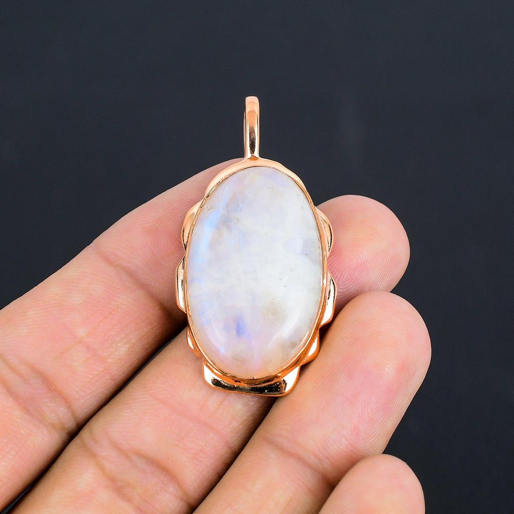 Rainbow Moonstone Gemstone Copper Handmade Jewelry Pendant For Women