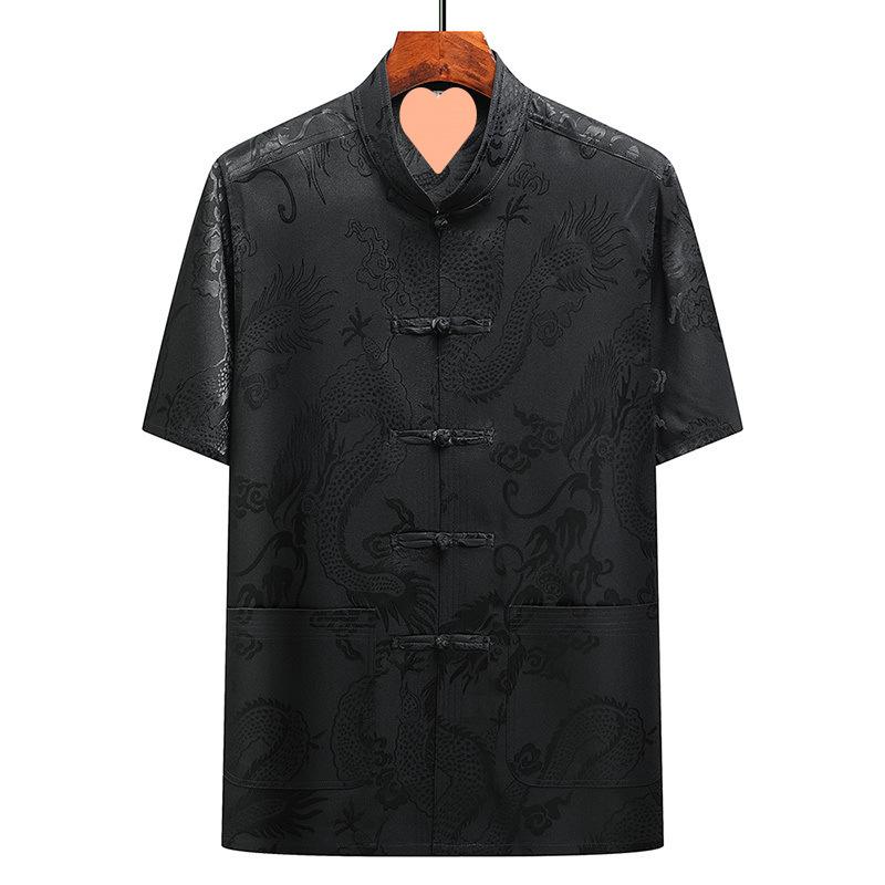 Retro Jacquard Shirt Men Chinese Style Top Satin Kungfu Blouse Long Sleeve Tradition Button Down Male Tai Chi Costume