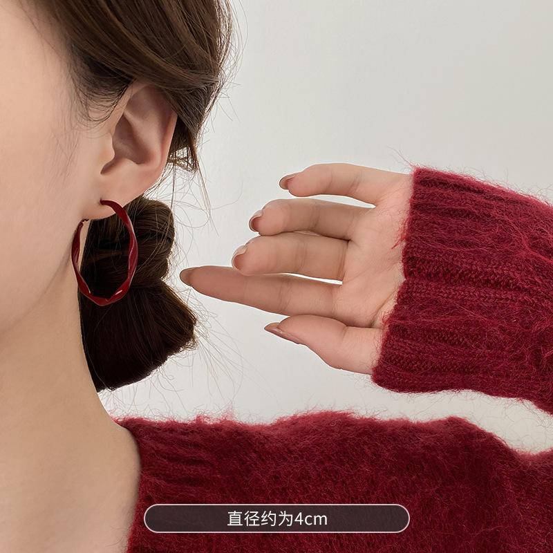 Silver Needle Plain Ring Ankola Red Oil Drop Earrings Exaggerated Design Earrings Korean Simple Temperament Earrings Women