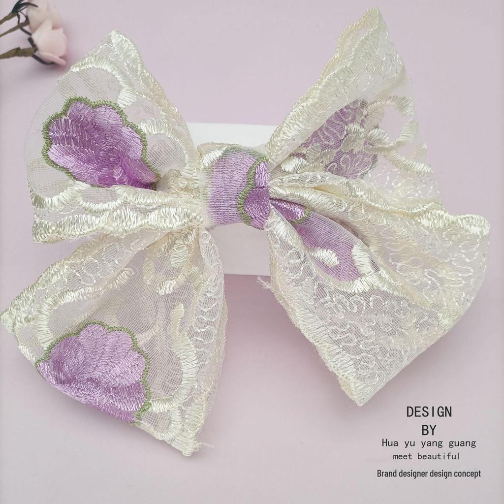Embroidered Oversized Lace Bow Hairpin - Sweet Fairy Style