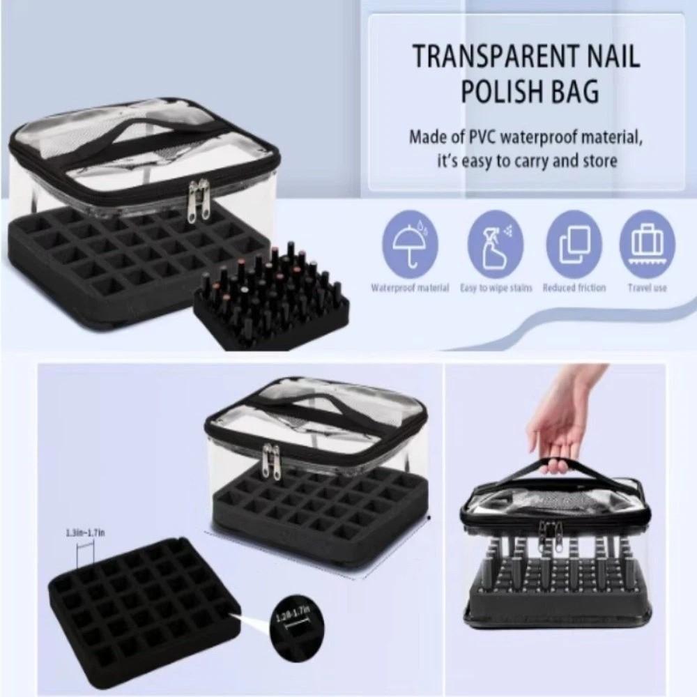 PVC Nail Polish Storage Bag Hand-held Clear Nail Polish Organizer 36 Bottles Holder Large Capacity Cosmetic Bag