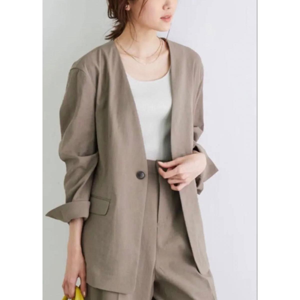 ROPE  PICNIC Linen blend no lapel jacket no collar jacket linen size 38 spring/summer