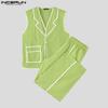INCERUN Men Outfits Stitching Sleeveless Waistcoat Long Pants Loose Sets