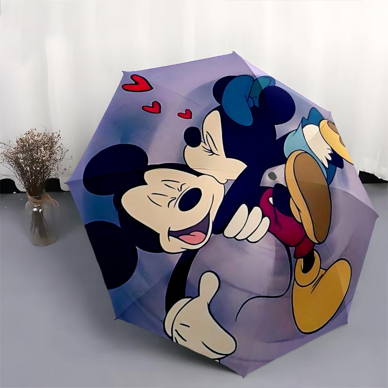 Mickey Mouse, Love Themed Automatic Opening and Closing Umbrella, Brightly Colored 8-rib Portable Umbrella, Suitable for Men and Women, A Pe