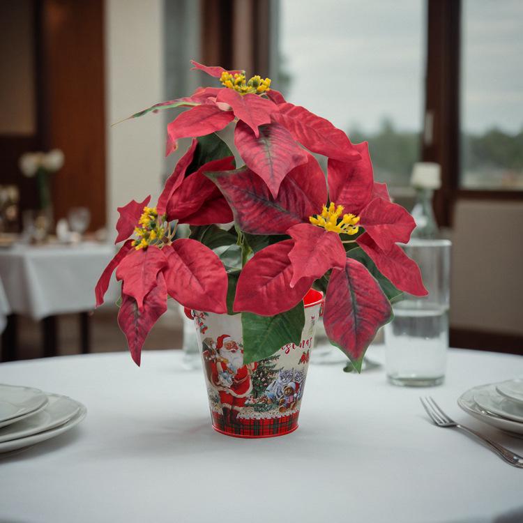 Poinsettia Artificial Flowers for Christmas Window Decorations - 3 Bouquets, 6 Colors - Perfect for Parties & Arrangements