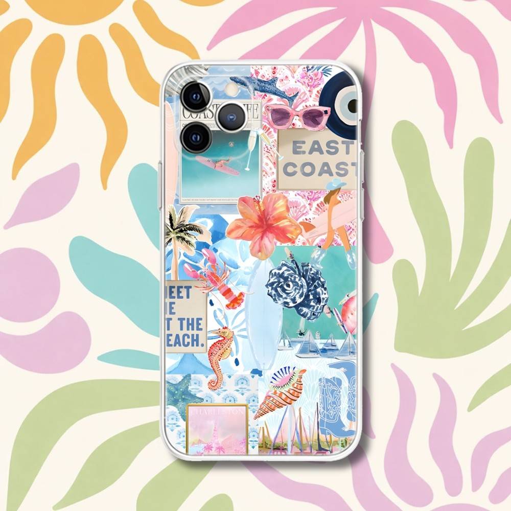 Summer Vibes Seaside Wine Transparent Phone Case For iPhone 17,13,15,12,11,14,16 Pro Max Mini 7,8 Plus SE4,17E Air Fundas