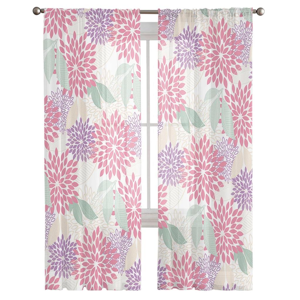 Perdele din tul cu model abstract cu flori de plante pentru sufragerie, bucătărie, dormitor, tul transparent pentru cafenea, hotel, decor modern acasă