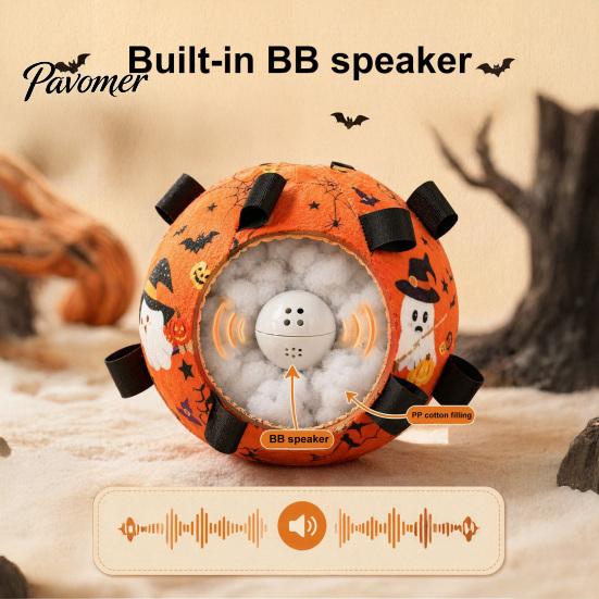 Halloween Dog Chew Toy Squeaky Ball for Halloween, Bite Resistant Plush Toy, Pet Teething Interactive Small Medium Large Breeds Dogs