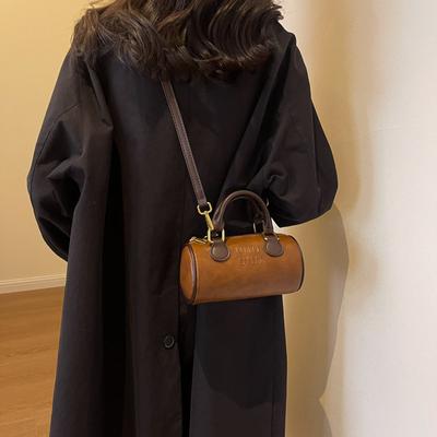 Niche Design Bags Women  New Fashion Boston Bag Tote Small Round Bag Premium Sense Cylinder Crossbody Bag Commuter Bag