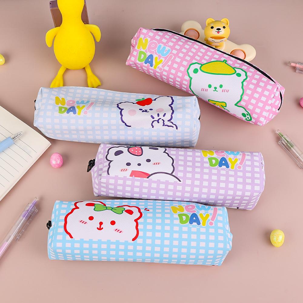 1PCS Cartoon Square Bear PU Pencil Pouch
