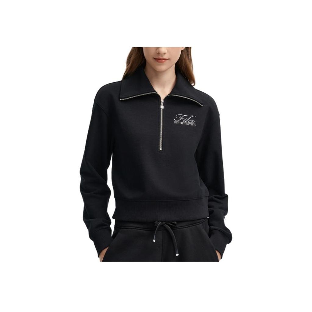 FILA Fashionable Comfortable Pullover Letter Logo Casual Shorts Loose Half-Zip Long Sleeve Sweatshirt Women sweatshirt Black F11W439212FBK