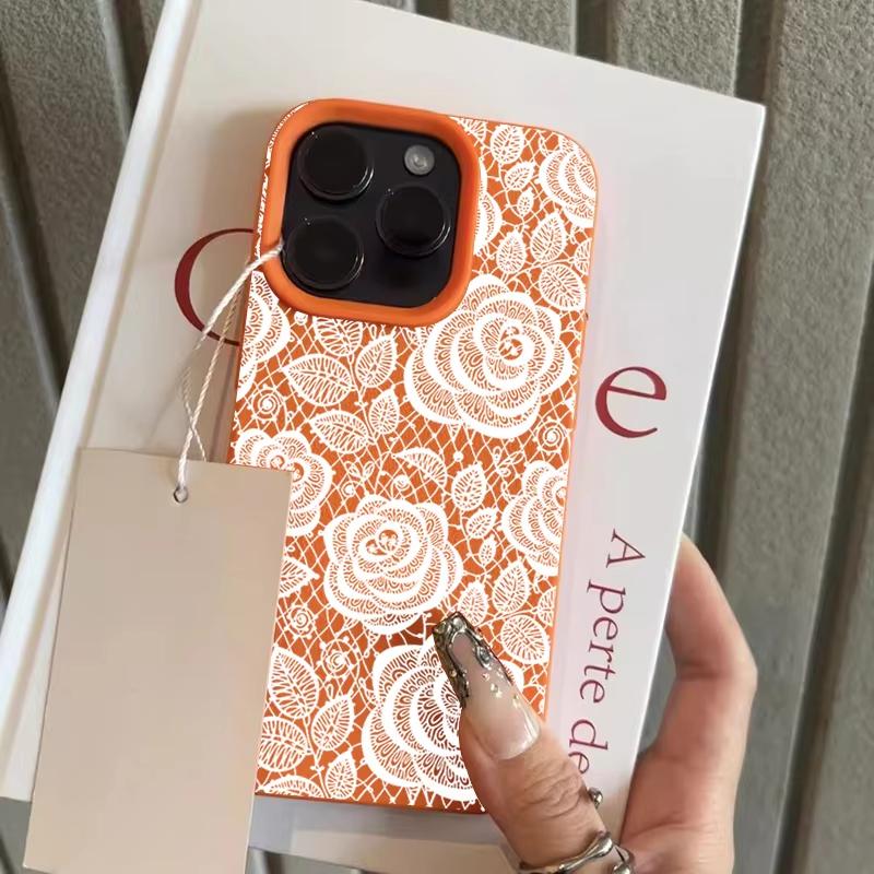 

White Floral Lace Pattern Phone Case For iPhone 17 Pro Max 16 Plus 15 Pro 14 13 12 11 XR 17Air Lychee Textur Soft Cover iPhone XS Max