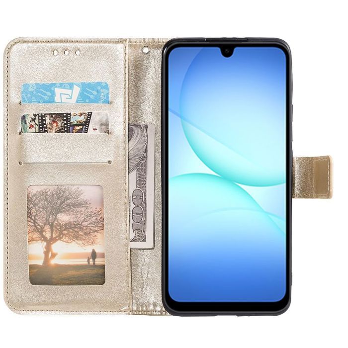 Coque de Protection - BOOLING - Samsung Galaxy A17 5G/4G - Cuir Synthétique Motif Mandala Doré