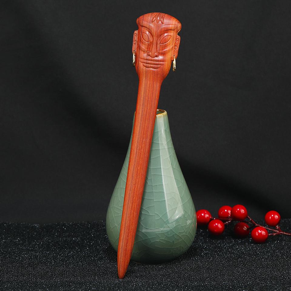 Elegantná zlatá sponka do vlasov z hodvábu a santalového dreva - Čínsky retro štýl vlasového doplnku