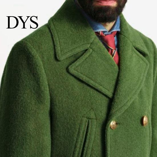 Men Winter Trench Coat Fall Turn-down Collar Double-braested Solid Color Thick Long Sleeve Daily Life Cardigan Pockets Notch British Style Mid Length